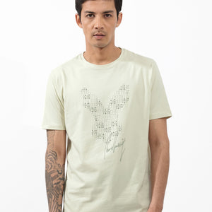 Rare Rabbit Articale Mens Larry Pastel Green Cotton Fabric Short Sleeve Crew Neck Regular Fit Printed T-Shirt
