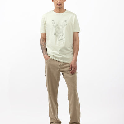 Rare Rabbit Articale Mens Larry Pastel Green Cotton Fabric Short Sleeve Crew Neck Regular Fit Printed T-Shirt