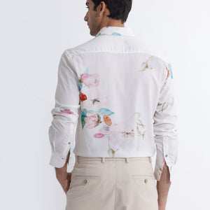 Rare Rabbit Men's Laura Light Pink Viscose Fabric Floral Print Full Sleeves Shirt