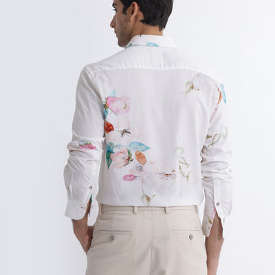 Rare Rabbit Men's Laura Light Pink Viscose Fabric Floral Print Full Sleeves Shirt