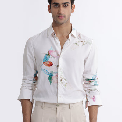 Rare Rabbit Men's Laura Light Pink Viscose Fabric Floral Print Full Sleeves Shirt