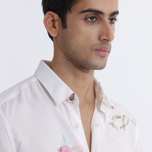 Rare Rabbit Men's Laura Light Pink Viscose Fabric Floral Print Full Sleeves Shirt
