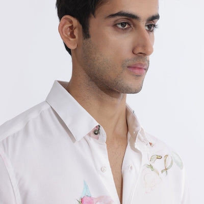 Rare Rabbit Men's Laura Light Pink Viscose Fabric Floral Print Full Sleeves Shirt