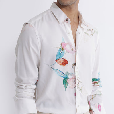 Rare Rabbit Men's Laura Light Pink Viscose Fabric Floral Print Full Sleeves Shirt