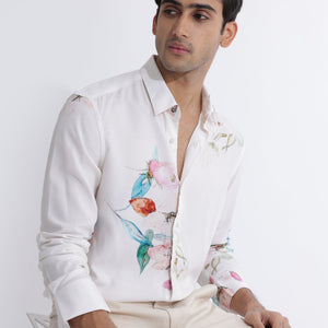 Rare Rabbit Men's Laura Light Pink Viscose Fabric Floral Print Full Sleeves Shirt