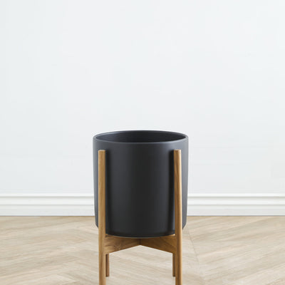 Ceramic Planter Pot + Teak Stand by LBE Design