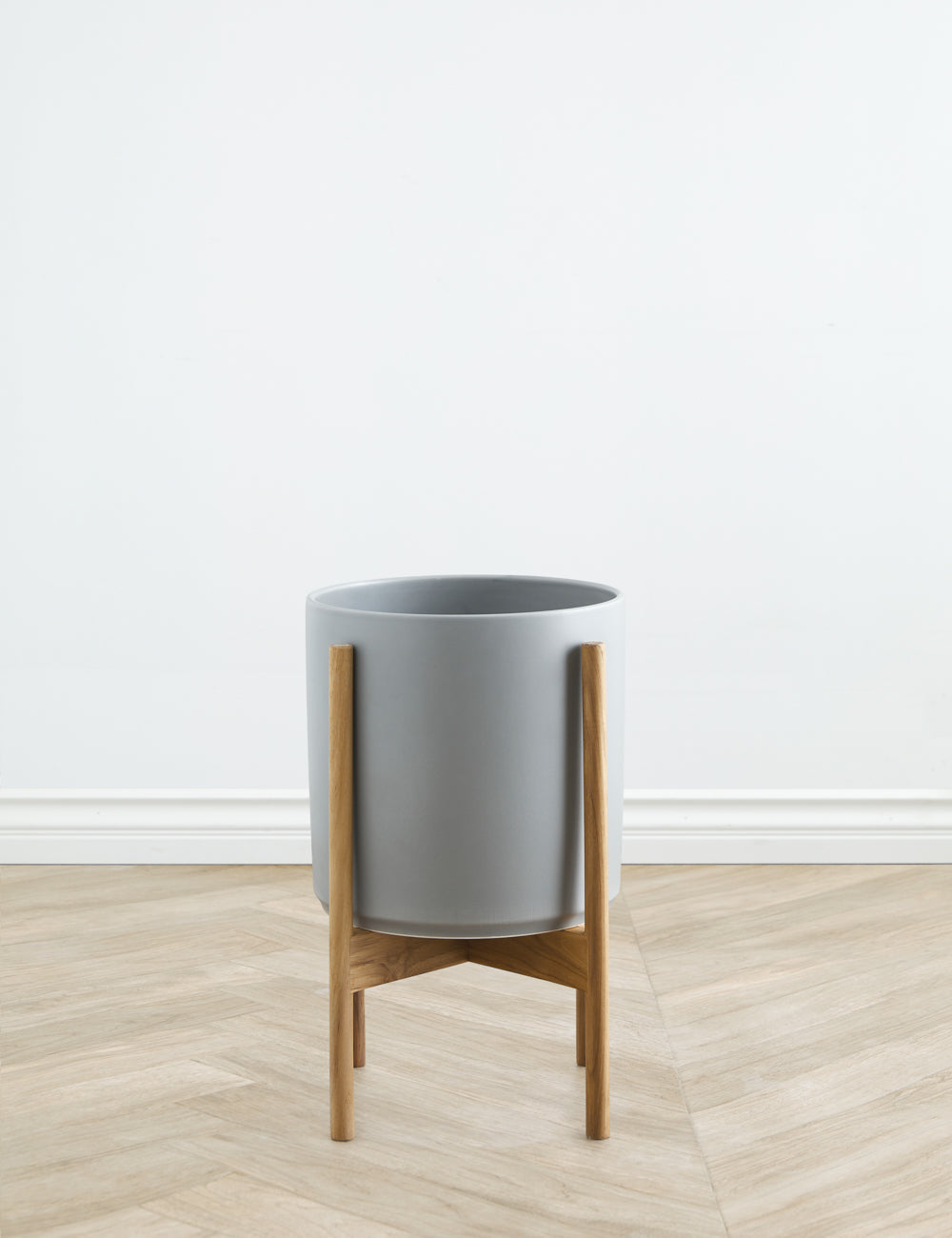 Ceramic Planter Pot + Teak Stand by LBE Design