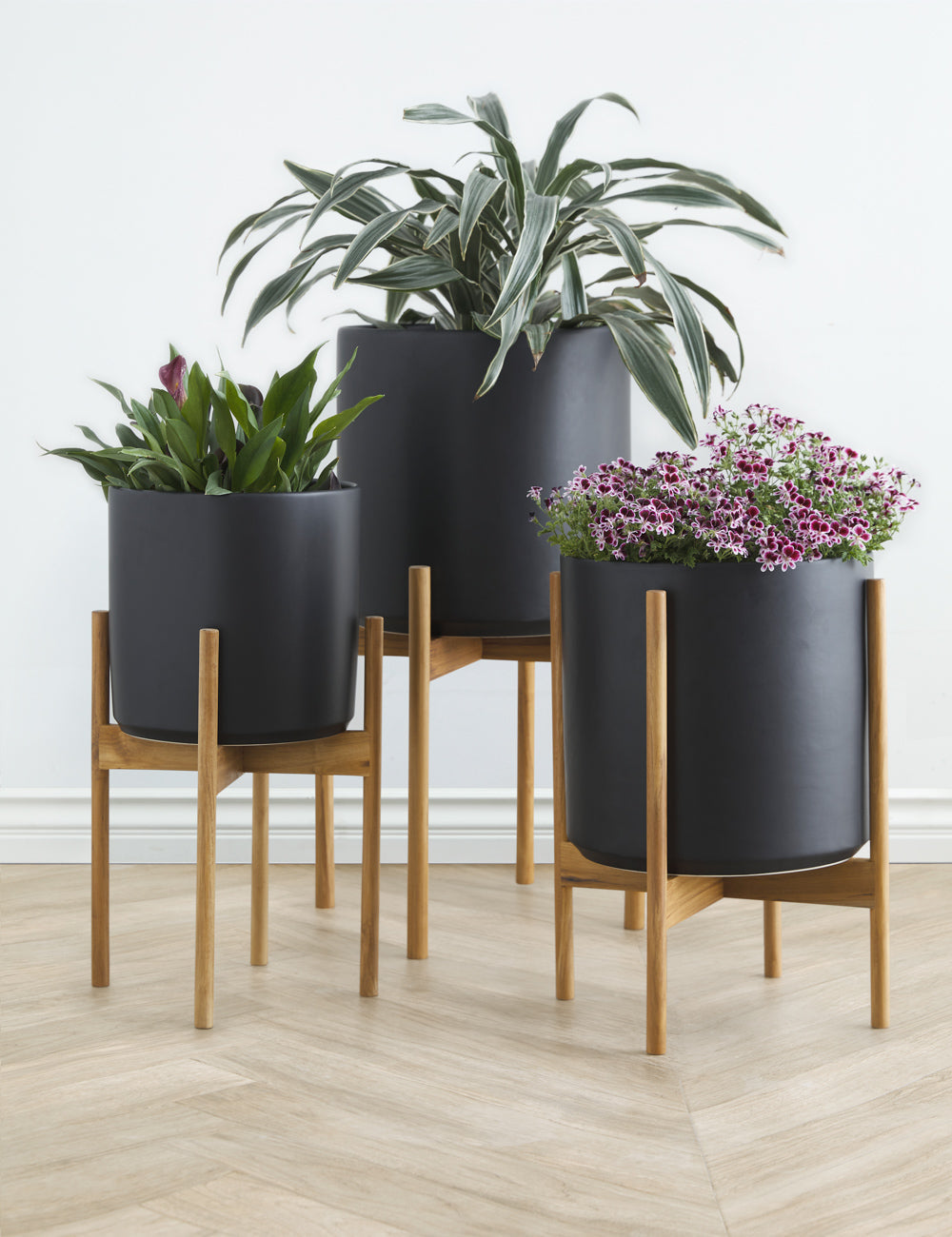 Ceramic Planter Pot + Teak Stand by LBE Design
