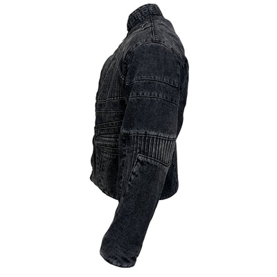 BIKER DENIM JACKET - DARK GREY