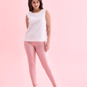 Women Dusty Rose Nylon Shimmer Churidar Leggings