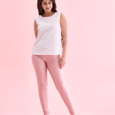 Women Dusty Rose Nylon Shimmer Churidar Leggings