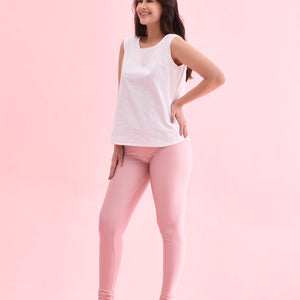 Women Dusty Rose Nylon Shimmer Churidar Leggings