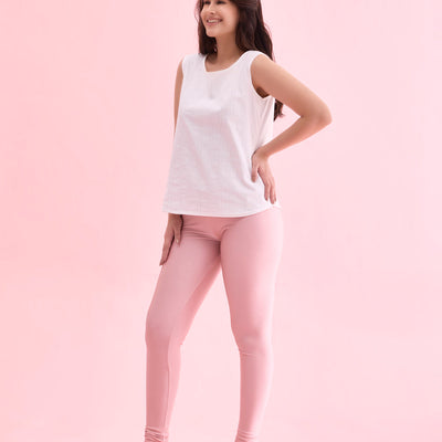 Women Dusty Rose Nylon Shimmer Churidar Leggings