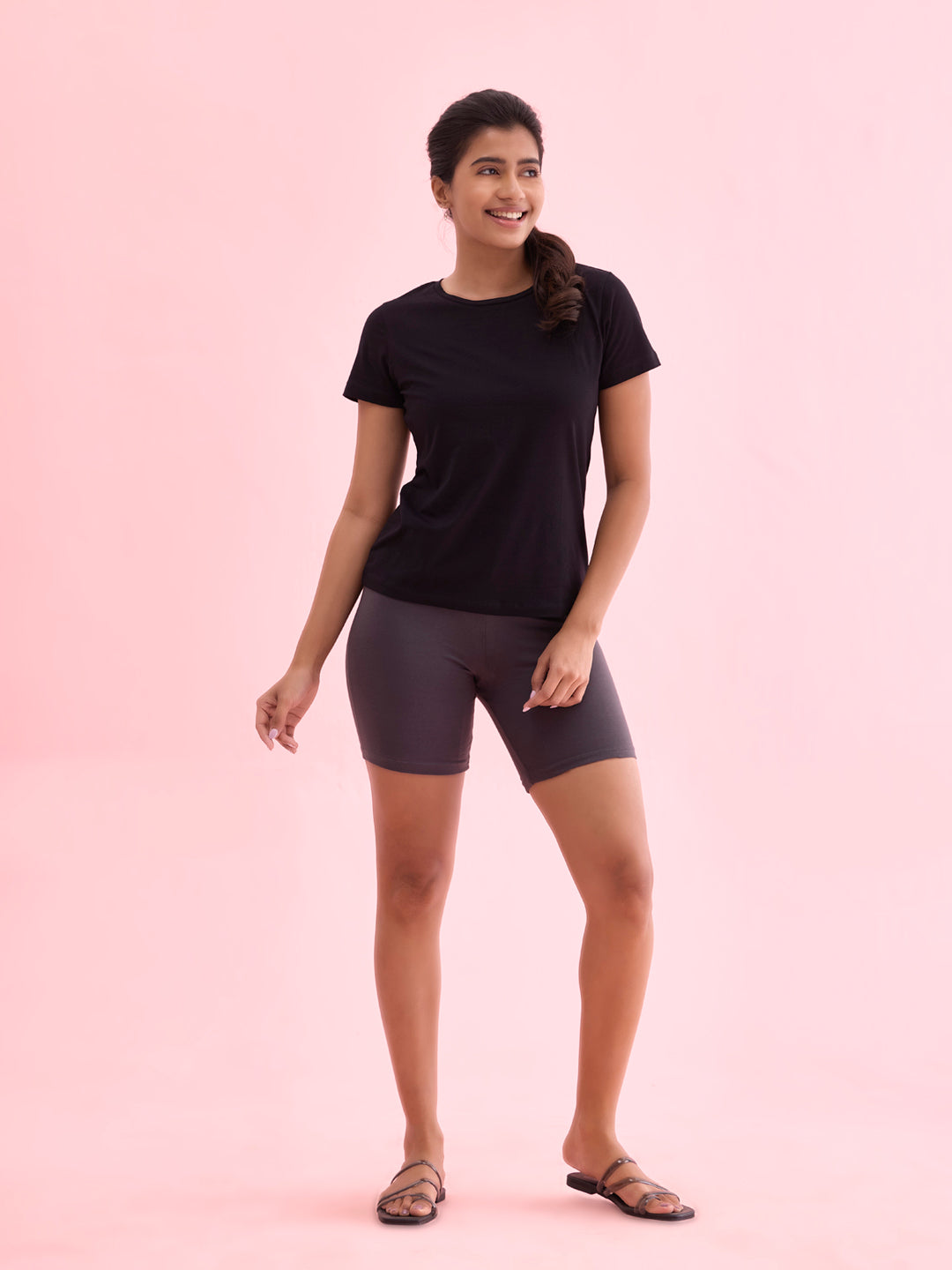 Women Solid Silver Grey Cycling Shorts