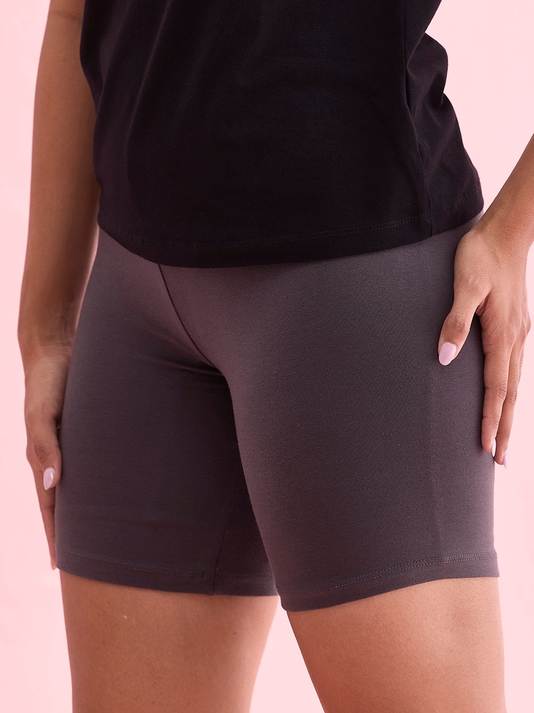 Women Solid Silver Grey Cycling Shorts