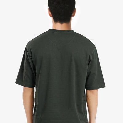 Rare Rabbit Men Leat Olive Cotton Polyester Fabric Short Sleeve Crew Neck Boxy Fit Printed T-Shirt