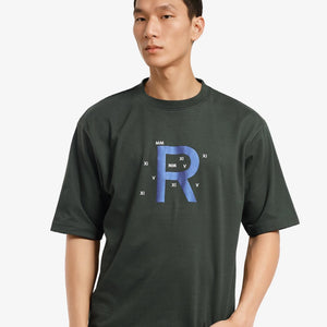 Rare Rabbit Men Leat Olive Cotton Polyester Fabric Short Sleeve Crew Neck Boxy Fit Printed T-Shirt