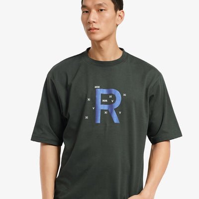 Rare Rabbit Men Leat Olive Cotton Polyester Fabric Short Sleeve Crew Neck Boxy Fit Printed T-Shirt