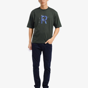 Rare Rabbit Men Leat Olive Cotton Polyester Fabric Short Sleeve Crew Neck Boxy Fit Printed T-Shirt