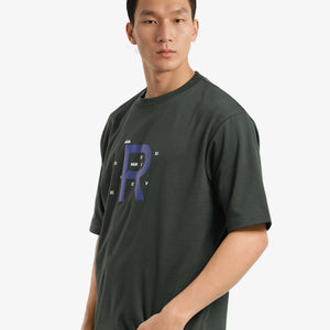 Rare Rabbit Men Leat Olive Cotton Polyester Fabric Short Sleeve Crew Neck Boxy Fit Printed T-Shirt