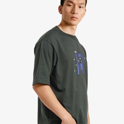 Rare Rabbit Men Leat Olive Cotton Polyester Fabric Short Sleeve Crew Neck Boxy Fit Printed T-Shirt