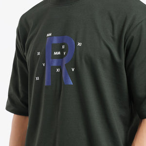 Rare Rabbit Men Leat Olive Cotton Polyester Fabric Short Sleeve Crew Neck Boxy Fit Printed T-Shirt