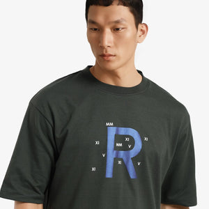 Rare Rabbit Men Leat Olive Cotton Polyester Fabric Short Sleeve Crew Neck Boxy Fit Printed T-Shirt