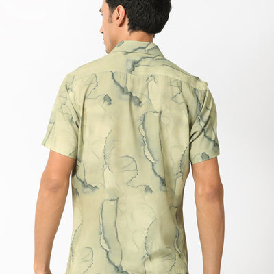 Rare Rabbit Men's Leons Ss Green Viscose Fabric Abstract Print Half Sleeves