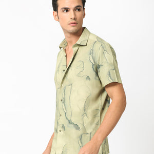 Rare Rabbit Men's Leons Ss Green Viscose Fabric Abstract Print Half Sleeves