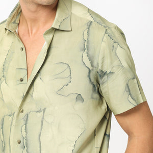 Rare Rabbit Men's Leons Ss Green Viscose Fabric Abstract Print Half Sleeves