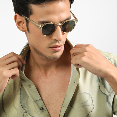 Rare Rabbit Men's Leons Ss Green Viscose Fabric Abstract Print Half Sleeves