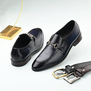 Blue Buckled Loafers by Lafattio