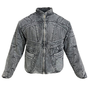 BIKER DENIM JACKET - LIGHT GREY