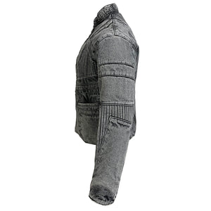 BIKER DENIM JACKET - LIGHT GREY