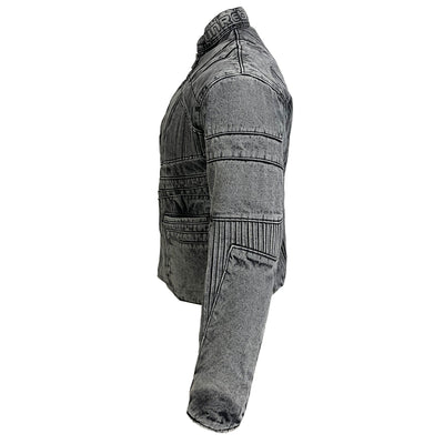BIKER DENIM JACKET - LIGHT GREY