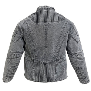 BIKER DENIM JACKET - LIGHT GREY