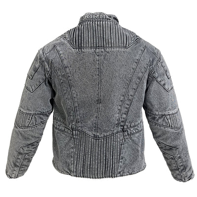 BIKER DENIM JACKET - LIGHT GREY