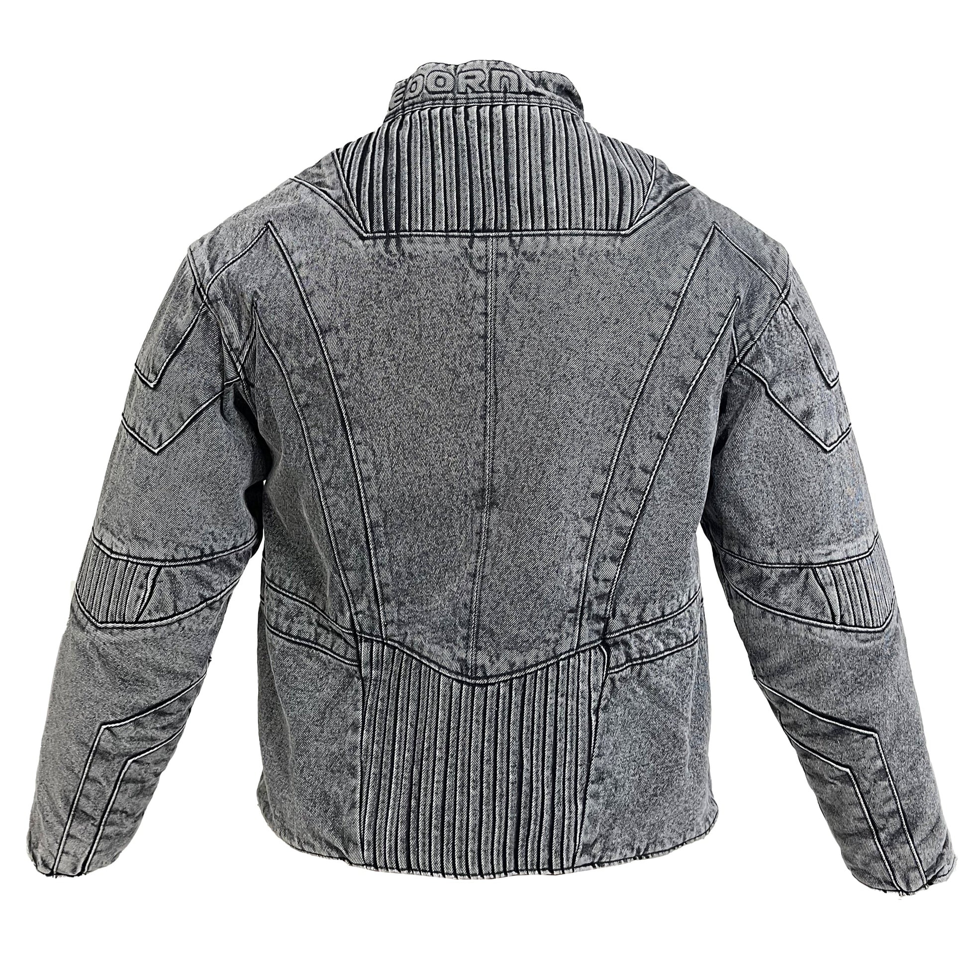BIKER DENIM JACKET - LIGHT GREY