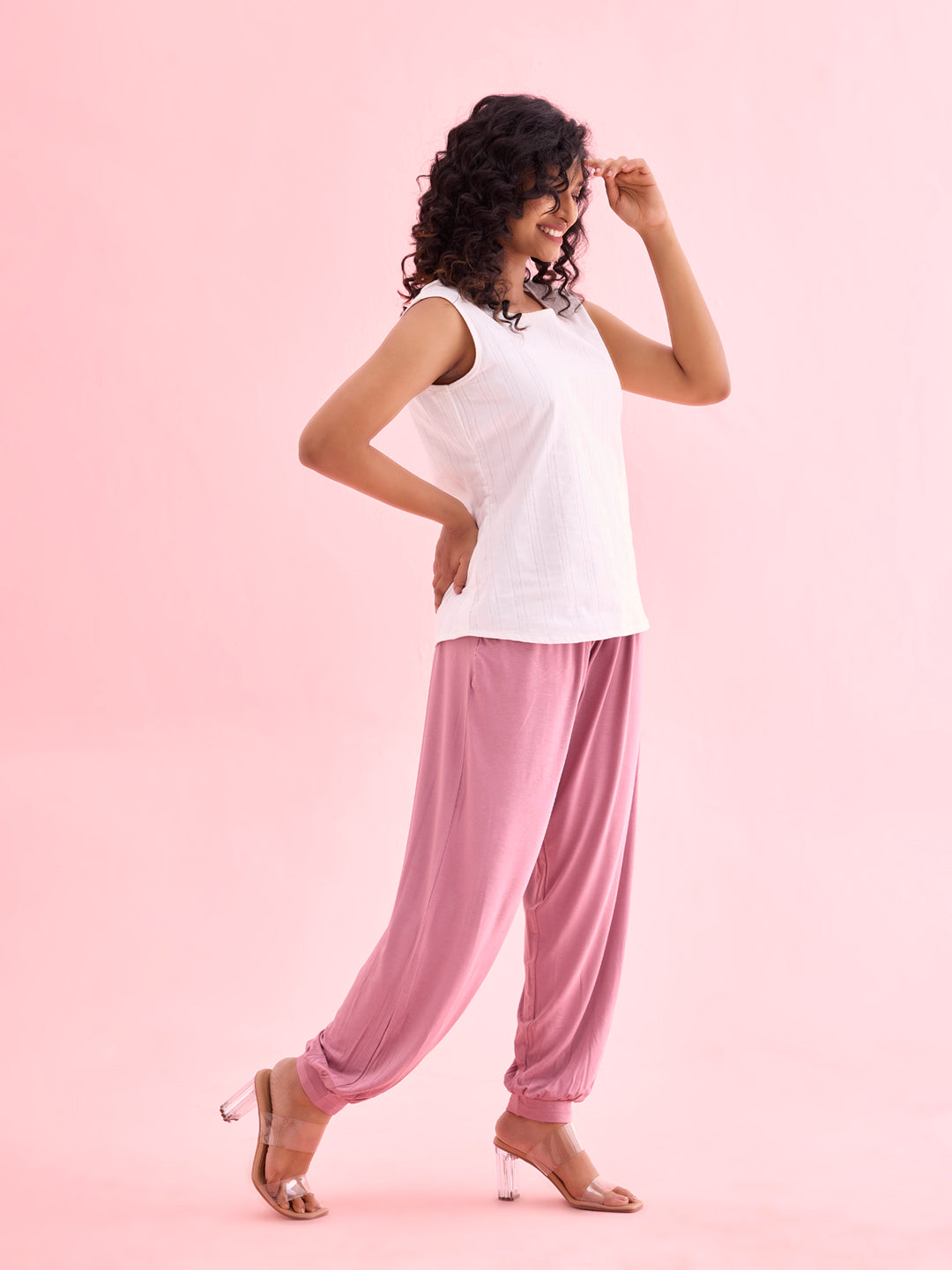 Women Solid Light Wine Harem Pants