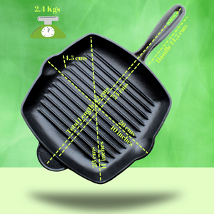 Trilonium Cast Iron Grill Pan 26 cm | Pre-Seasoned with TilCrust™ | Gas & Induction Compatible | Black