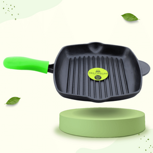 Trilonium Cast Iron Grill Pan 26 cm | Pre-Seasoned with TilCrust™ | Gas & Induction Compatible | Black