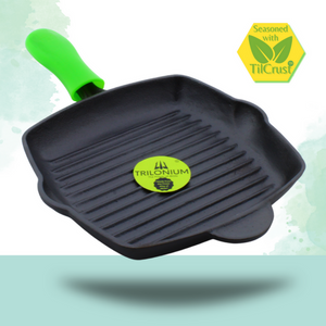 Trilonium Cast Iron Grill Pan 26 cm | Pre-Seasoned with TilCrust™ | Gas & Induction Compatible | Black