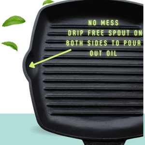 Trilonium Cast Iron Grill Pan 26 cm | Pre-Seasoned with TilCrust™ | Gas & Induction Compatible | Black