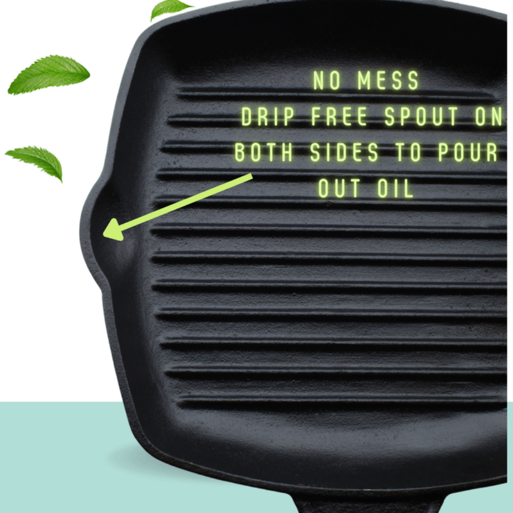 Trilonium Cast Iron Grill Pan 26 cm | Pre-Seasoned with TilCrust™ | Gas & Induction Compatible | Black