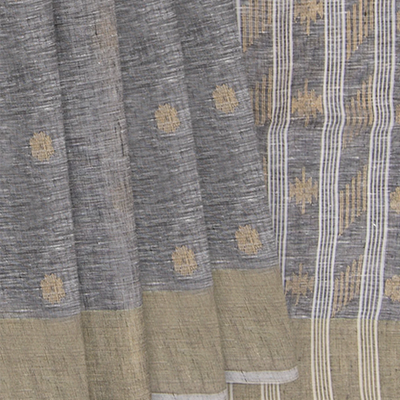 Grey Handwoven Cotton Linen Saree