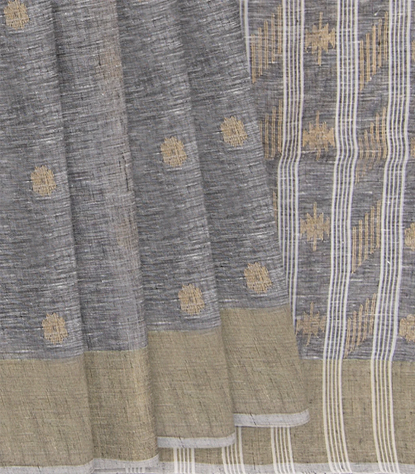 Grey Handwoven Cotton Linen Saree