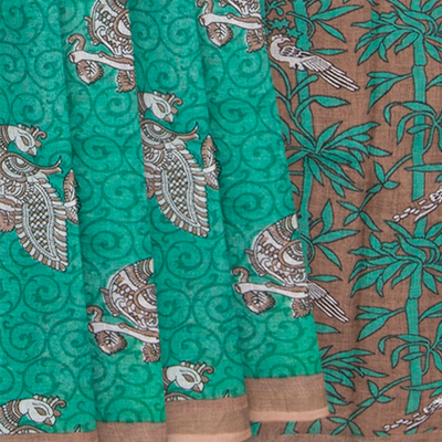 Teal Handwoven Cotton Linen Saree