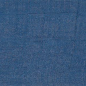 Off White Handwoven Linen Saree With Flower Motifs in Blue Print-Off White