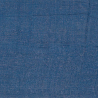 Off White Handwoven Linen Saree With Flower Motifs in Blue Print-Off White