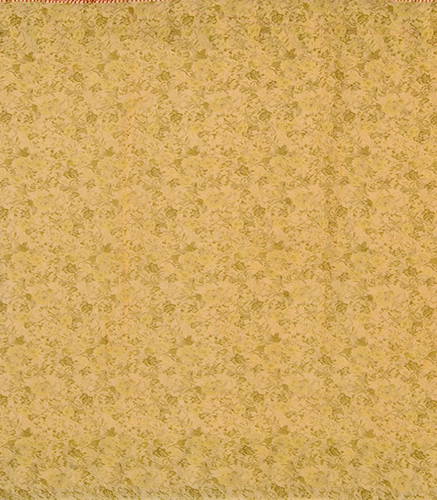 Beige Handwoven Linen Saree With Butta & Contrast Yellow Border & Pallu-Beige